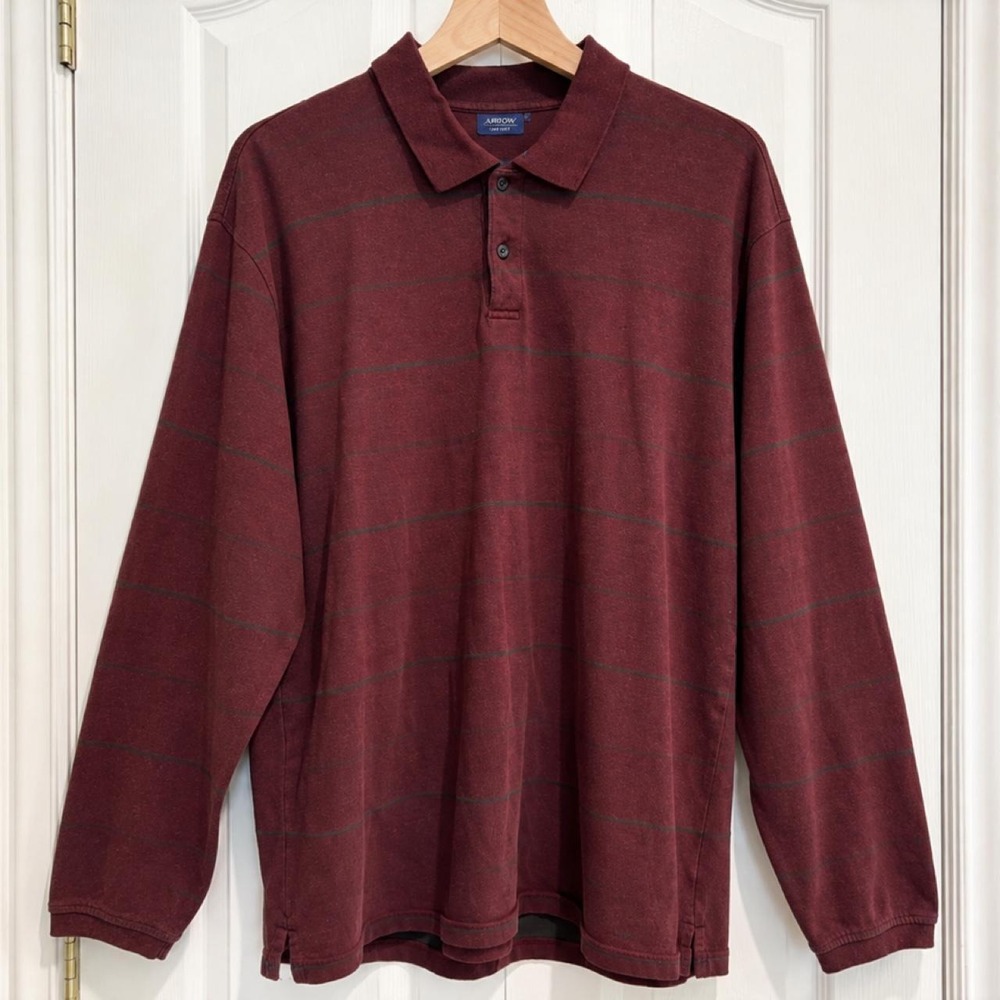 Gryffindor-Inspired Burgundy Striped Long-Sleeve Polo| Size XL